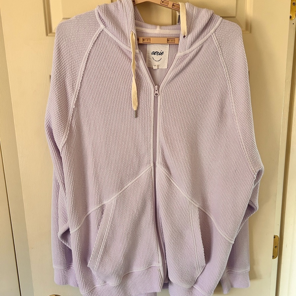 Aerie Lavender Hooded Zip-Up Top